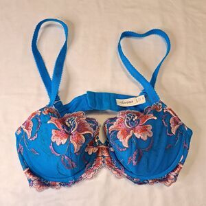 Soma Sensuous Lace Blue Floral Embroidered Lace Balconet Bra‎ 34B Underwire